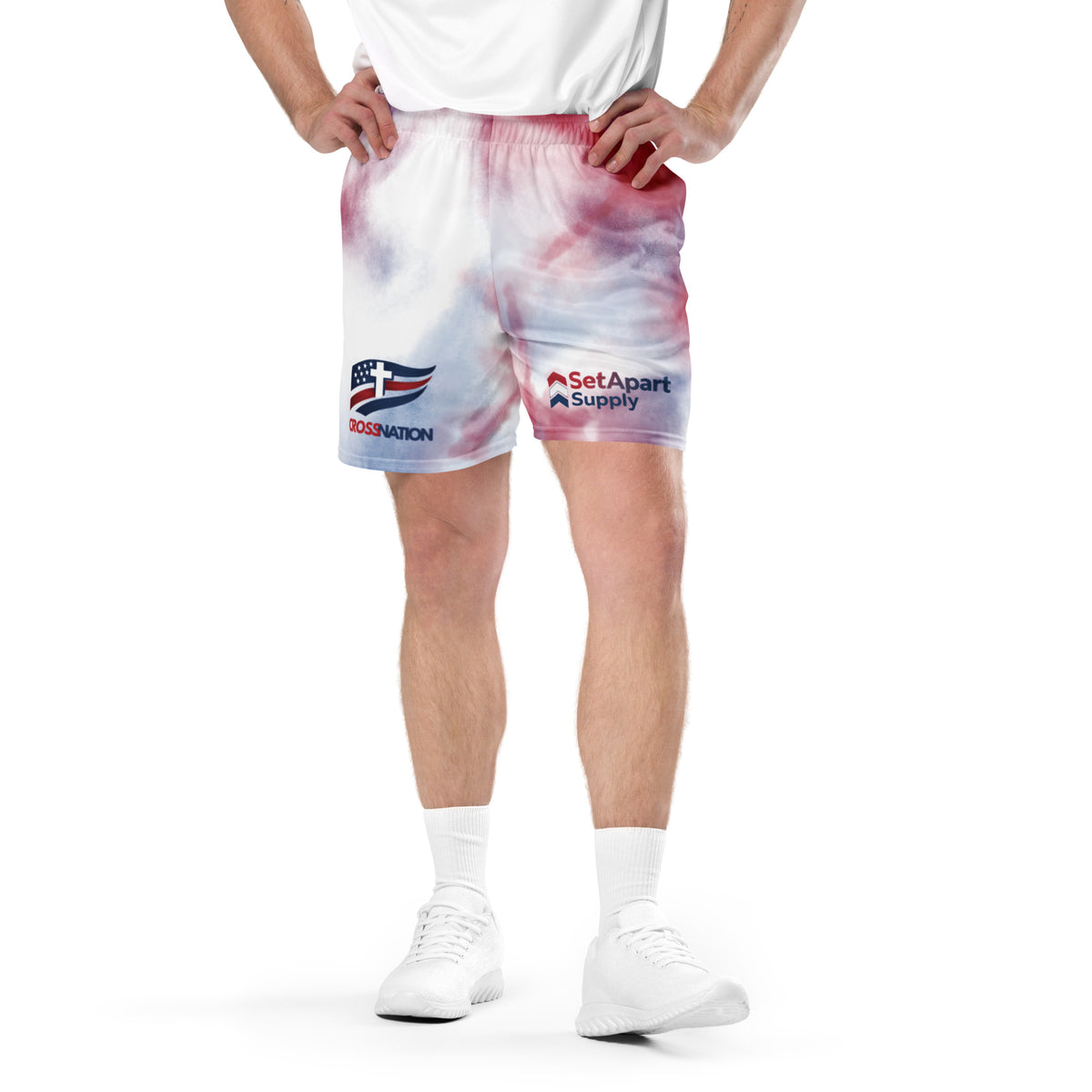 Men's CrossNation Mesh Shorts - White - Front View 3