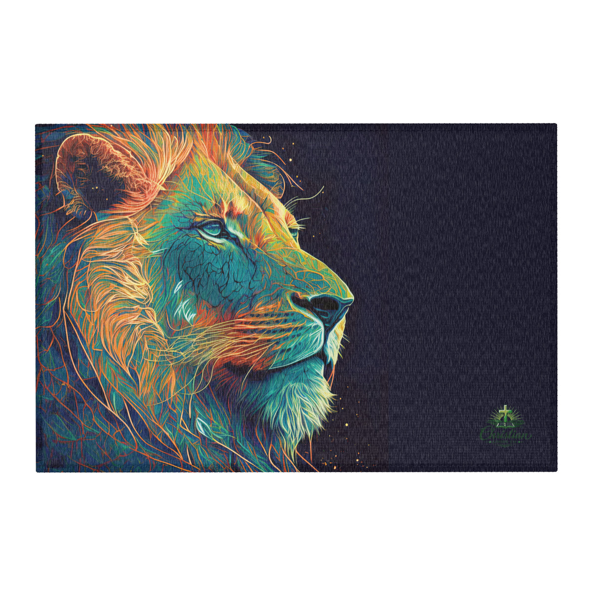 Lion of Judah Green Area Rug - 36″×24″ - Front View