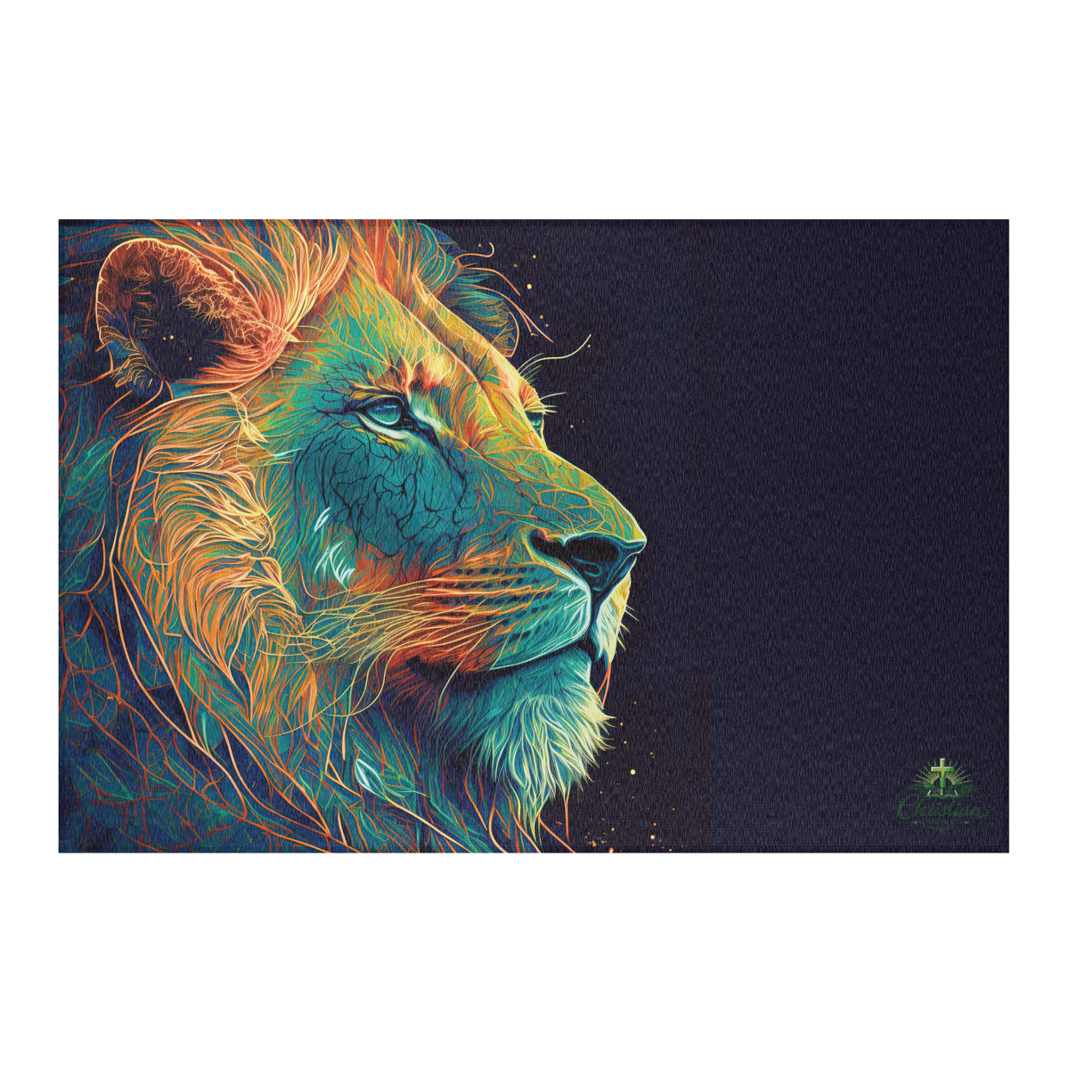 Lion of Judah Green Area Rug - 72″×48″ - Front View