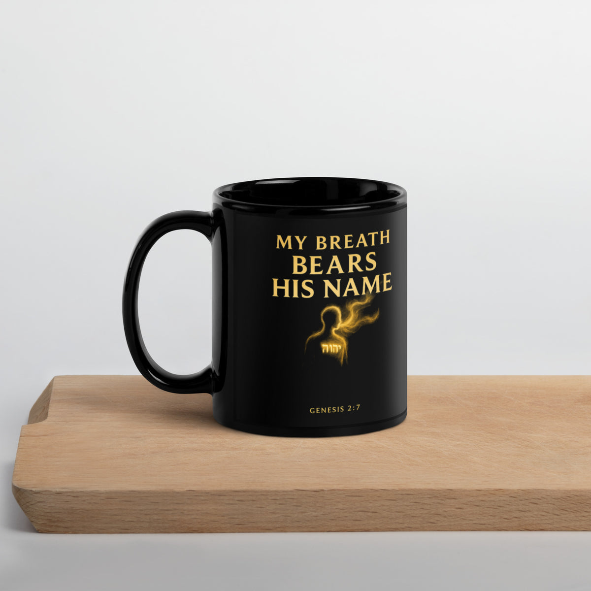 My Breath Bears His Name Black Glossy Mug - Black - Left Side View