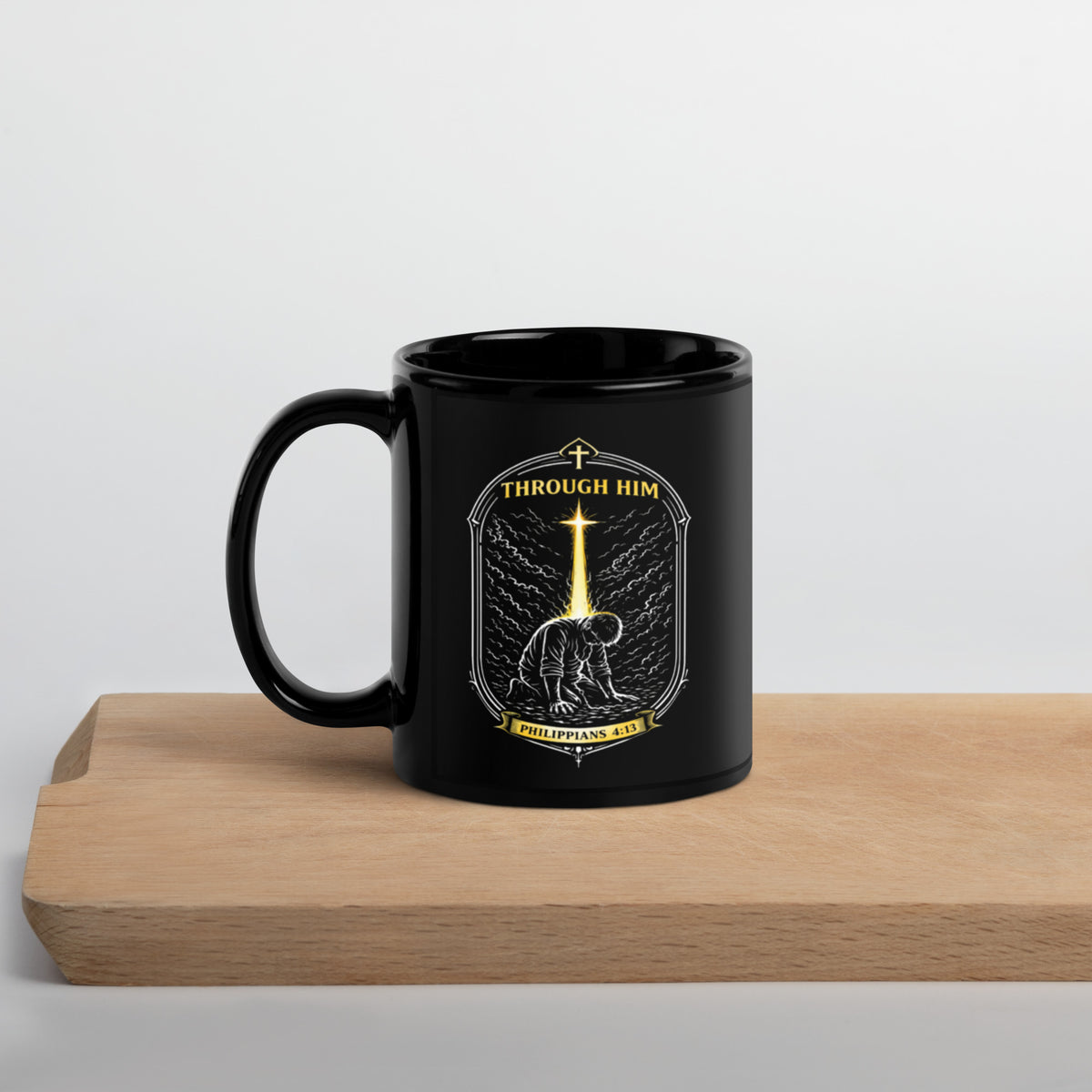 Through Him Men's Black Mug - Black - Left Side View