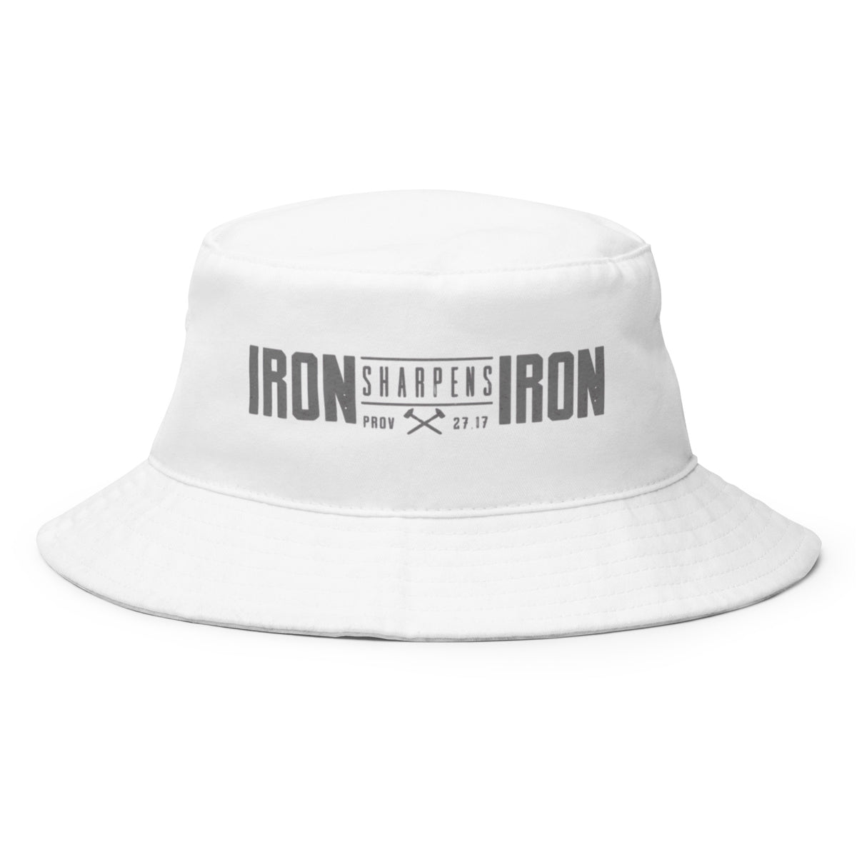 Men's Iron Sharpens Iron Bucket Hat - White - Front View 2