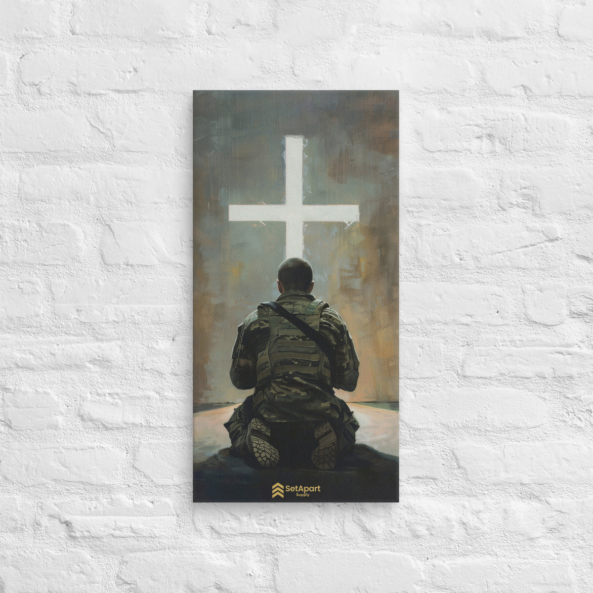 Praying Soldier Canvas - 12″×24″ - Front View