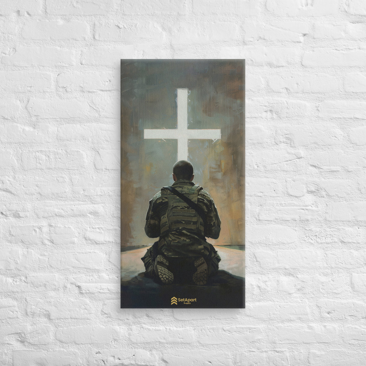 Praying Soldier Canvas - 16″×32″ - Front View
