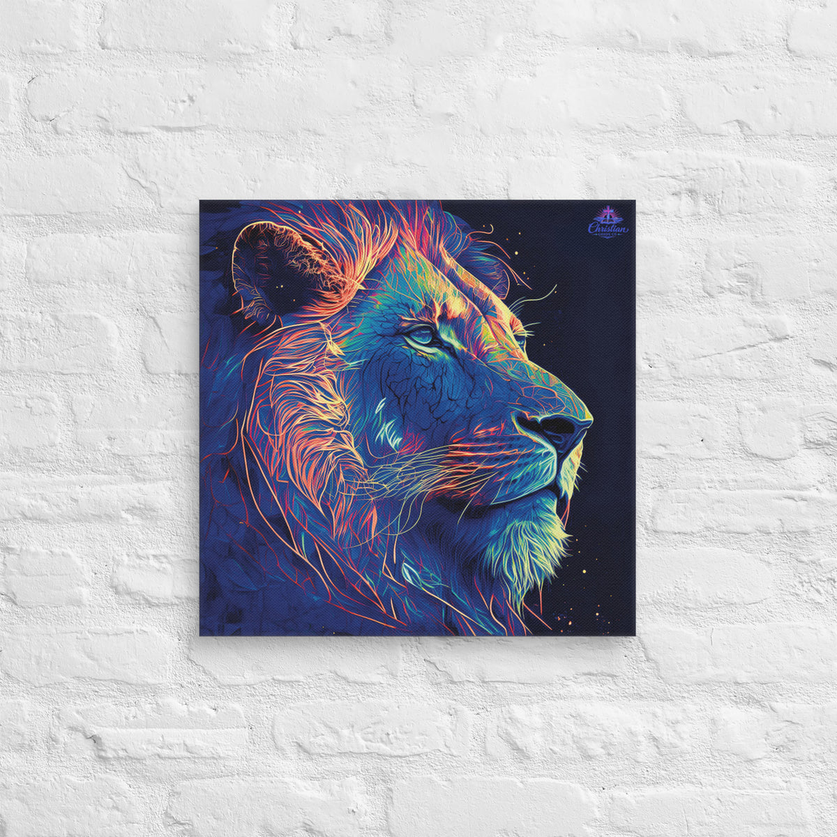 Lion of Judah Blue Canvas - 18″×18″ - Front View