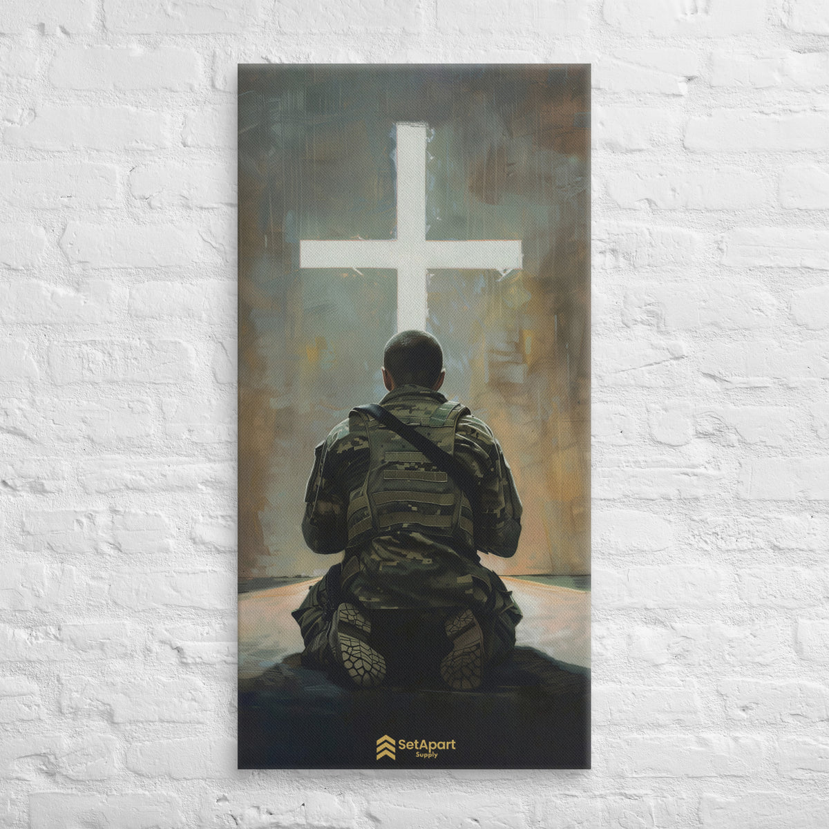 Praying Soldier Canvas - 20″×40″ - Front View