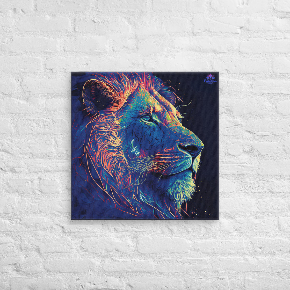 Lion of Judah Blue Canvas - 24″×24″ - Front View