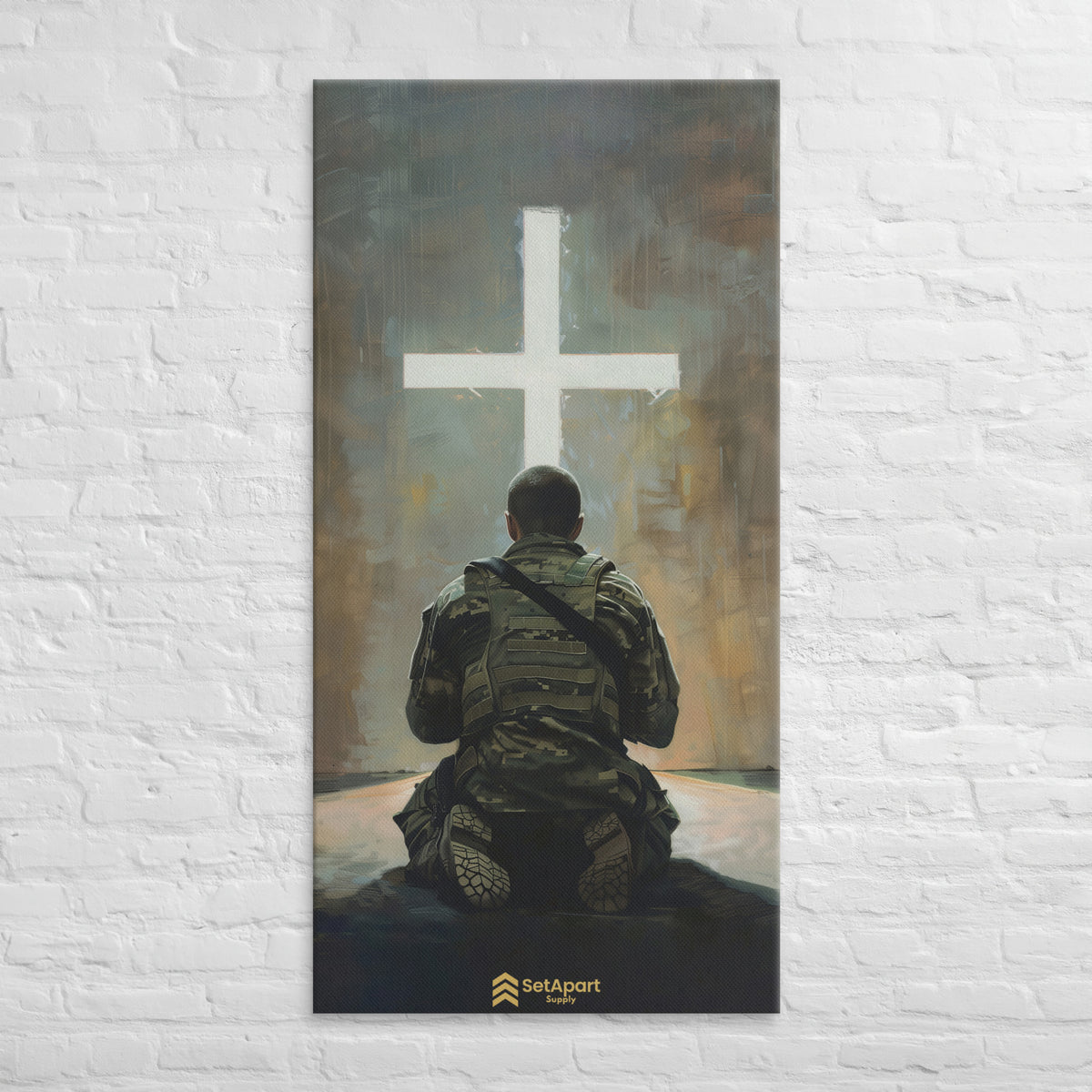 Praying Soldier Canvas - 30″×60″ - Front View