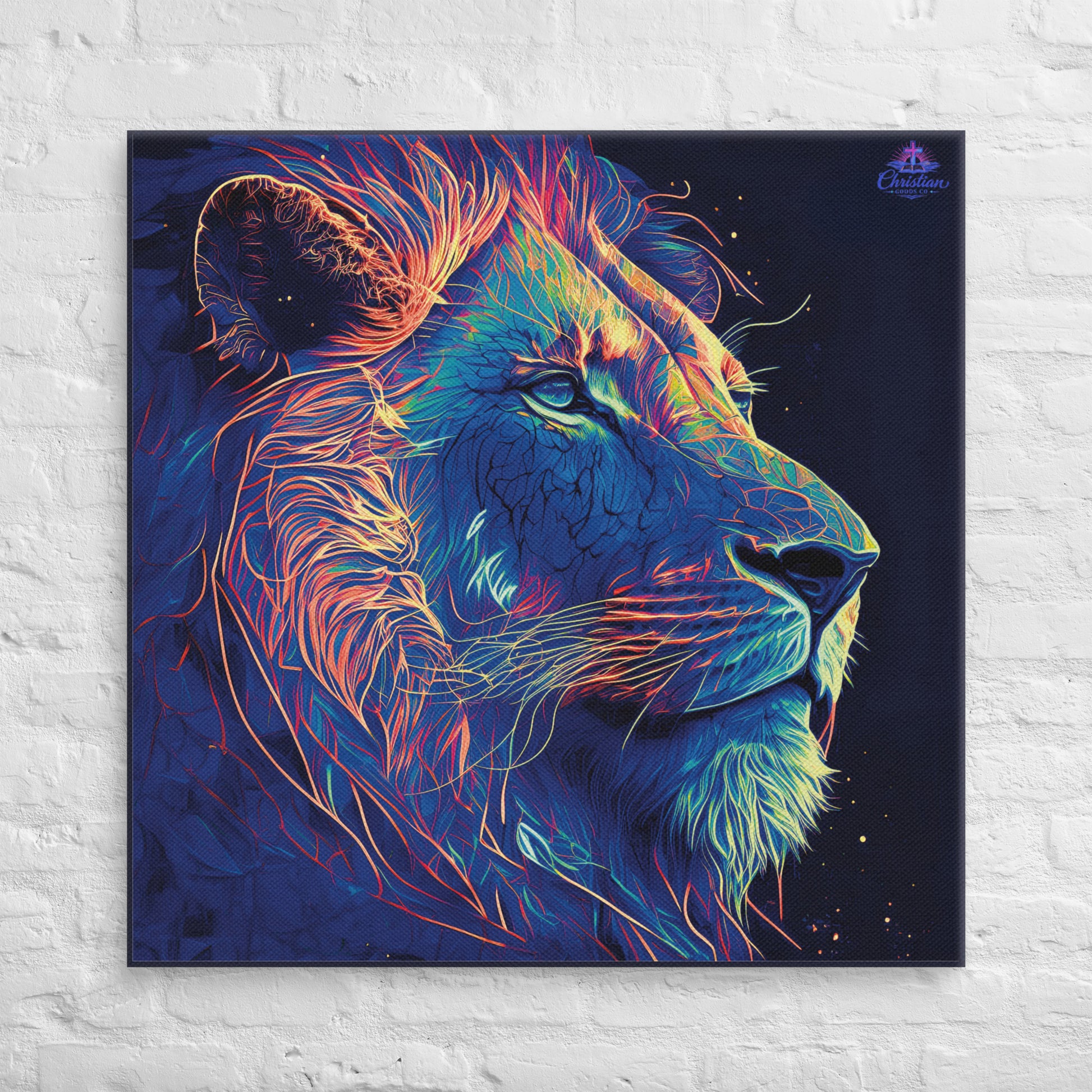 Lion of Judah Blue Canvas - 36″×36″ - Front View