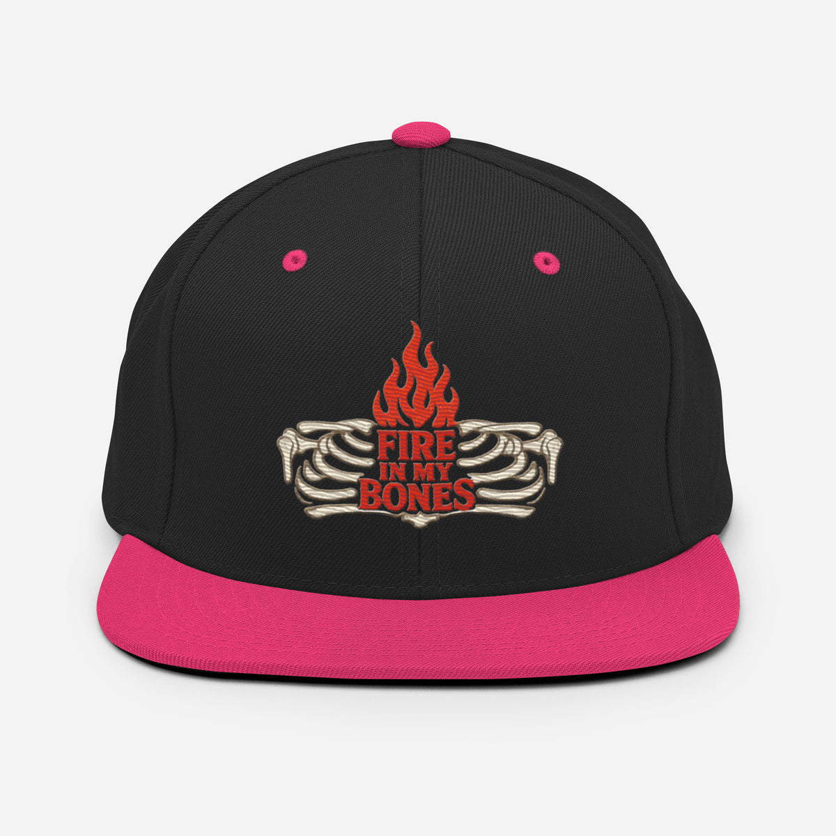 Fire in My Bones Classic Snapback - Black/ Neon Pink - Back View
