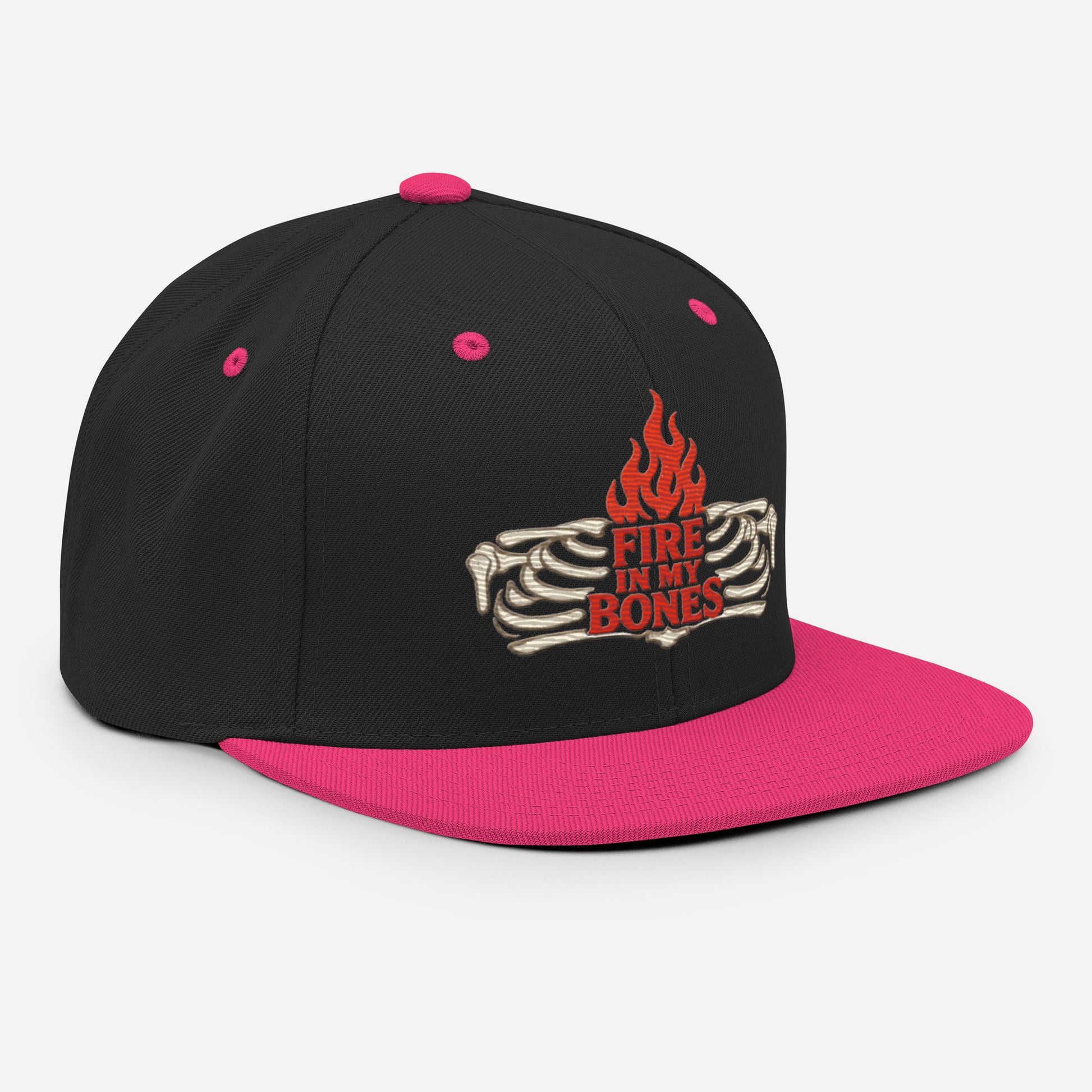 Fire in My Bones Classic Snapback - Black/ Neon Pink - Right Front View