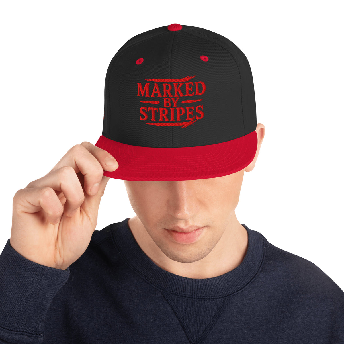 Marked by Stripes Classic Snapback - Black/ Red - Back View 3