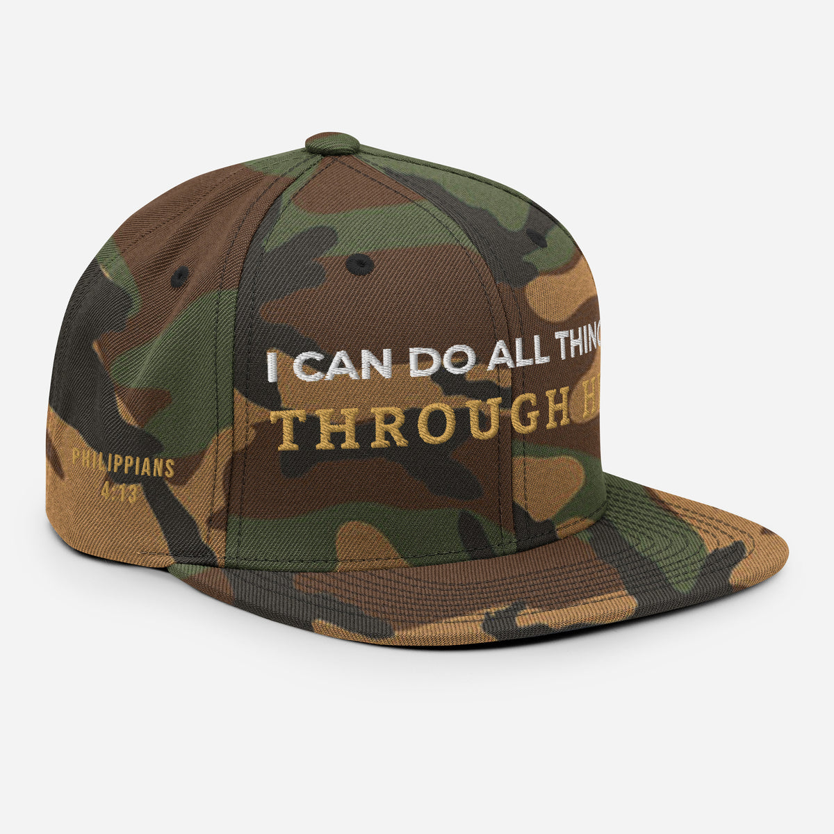 Through Him Classic Snapback - Green Camo - Right Front View
