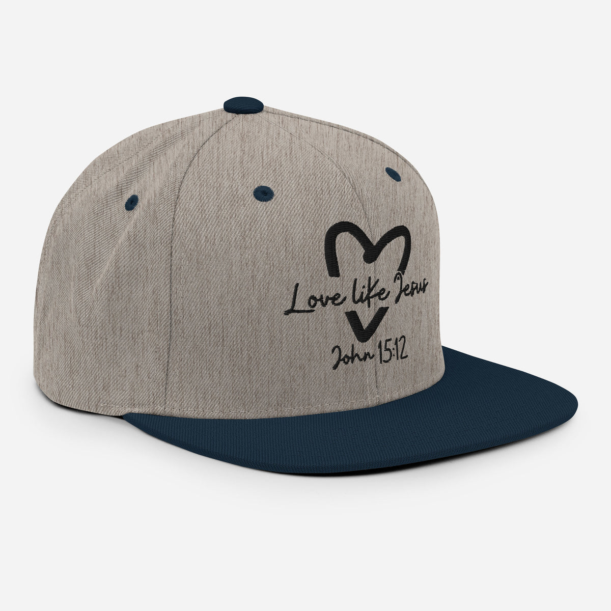 Love Like Jesus Classic Snapback - Heather Grey/ Navy - Right Front View