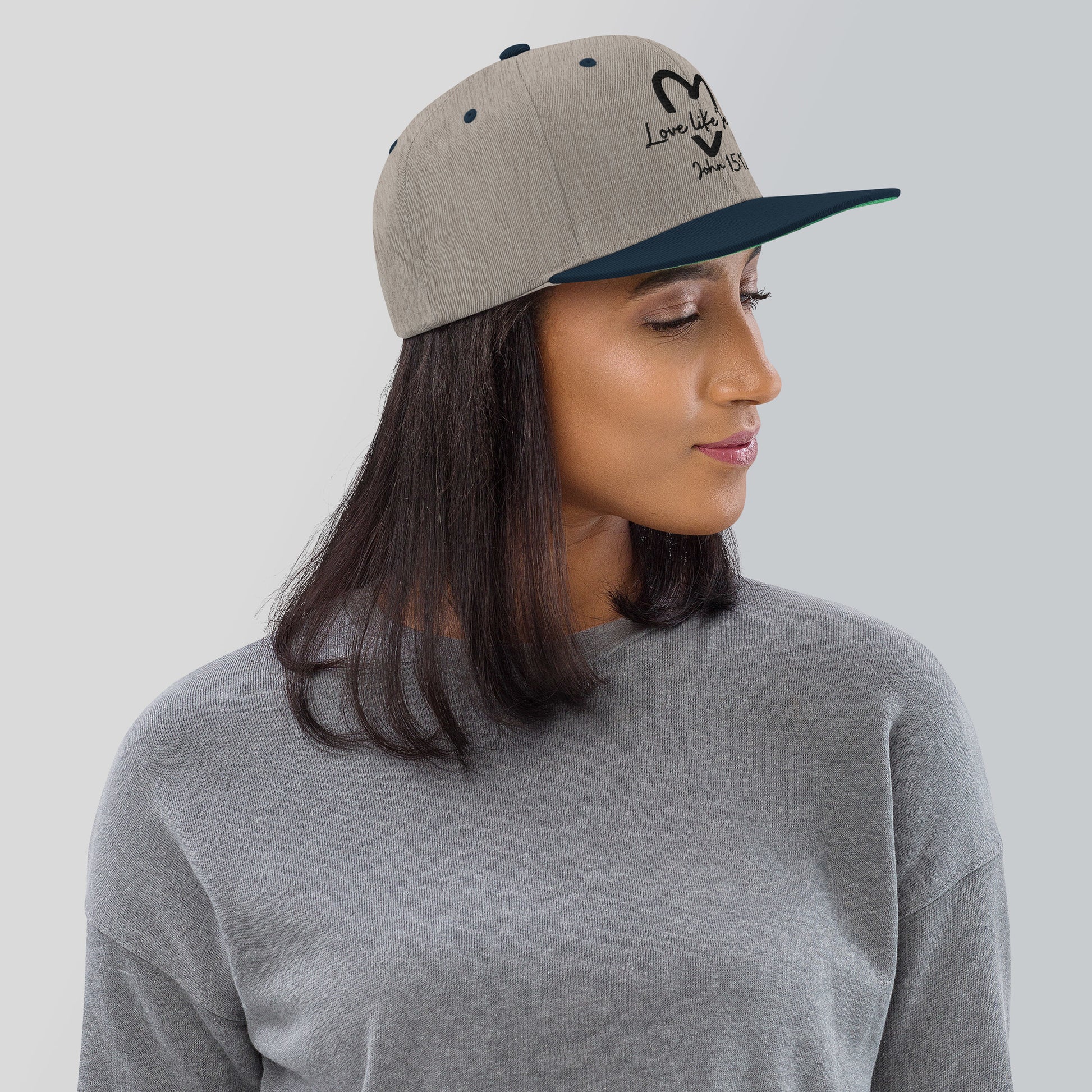 Love Like Jesus Classic Snapback - Heather Grey/ Navy - Right Side View