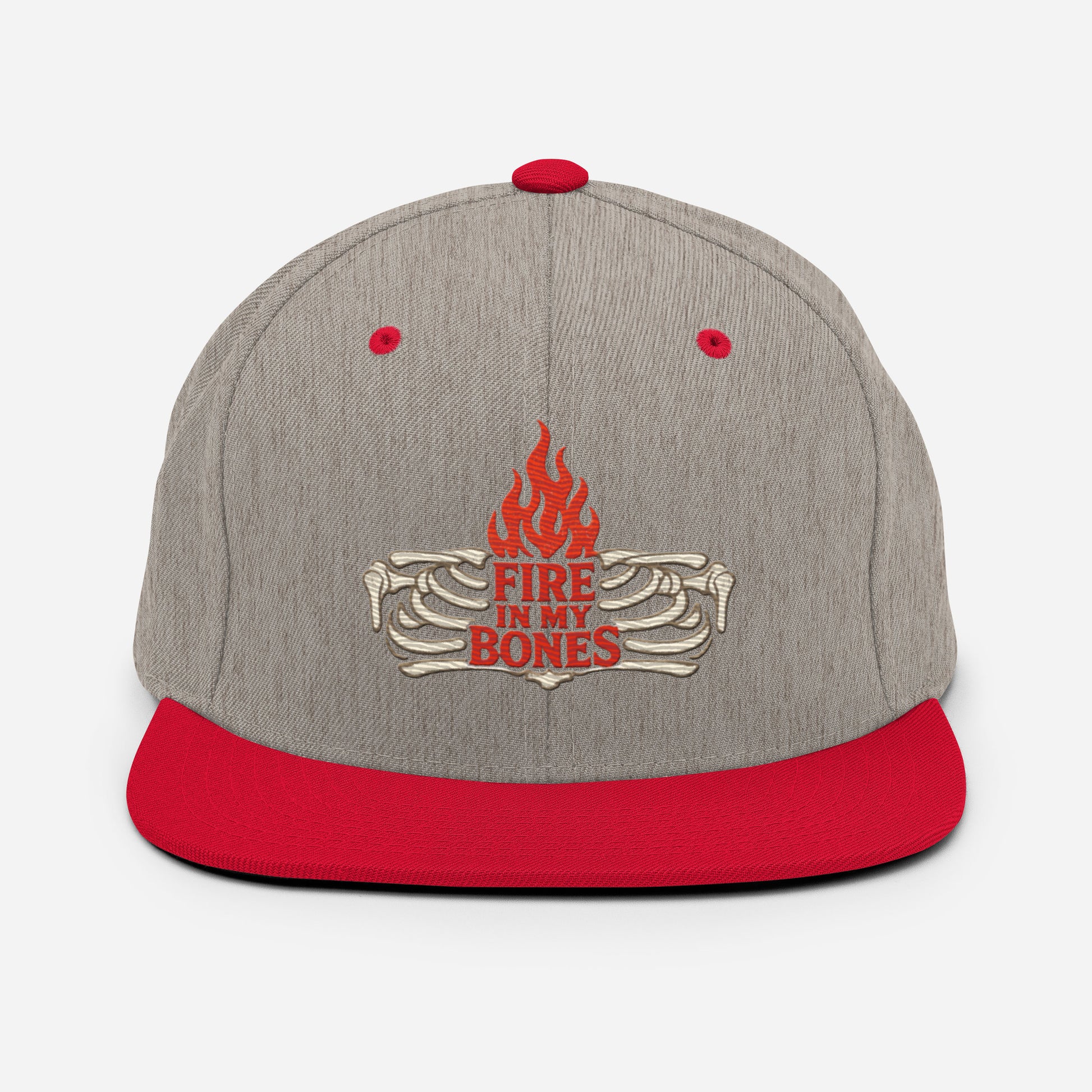 Fire in My Bones Classic Snapback - Heather Grey/ Red - Back View