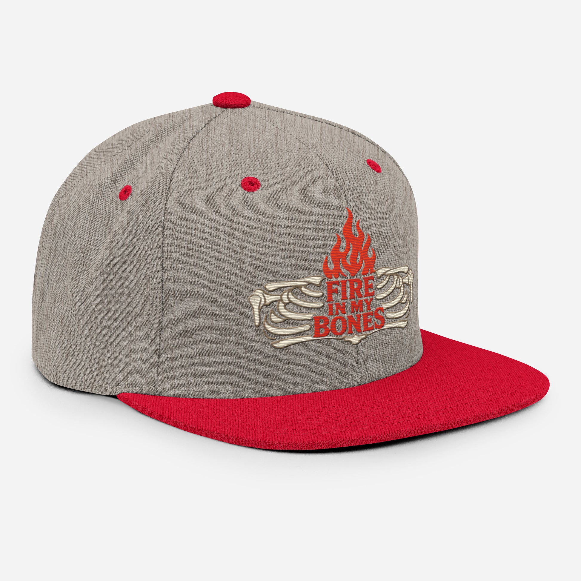 Fire in My Bones Classic Snapback - Heather Grey/ Red - Right Front View
