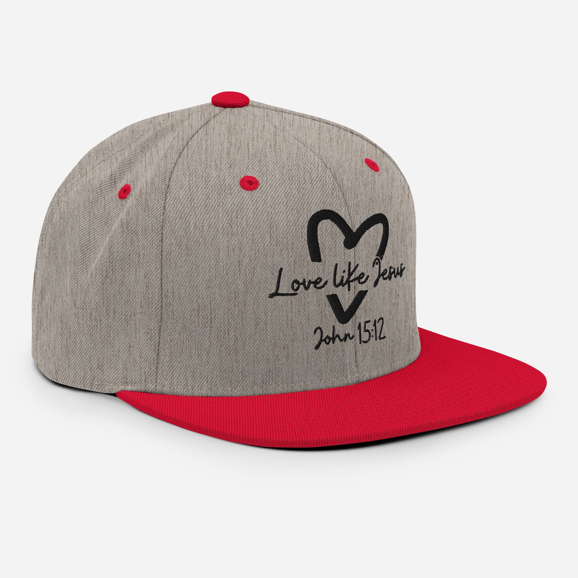Love Like Jesus Classic Snapback - Heather Grey/ Red - Right Front View