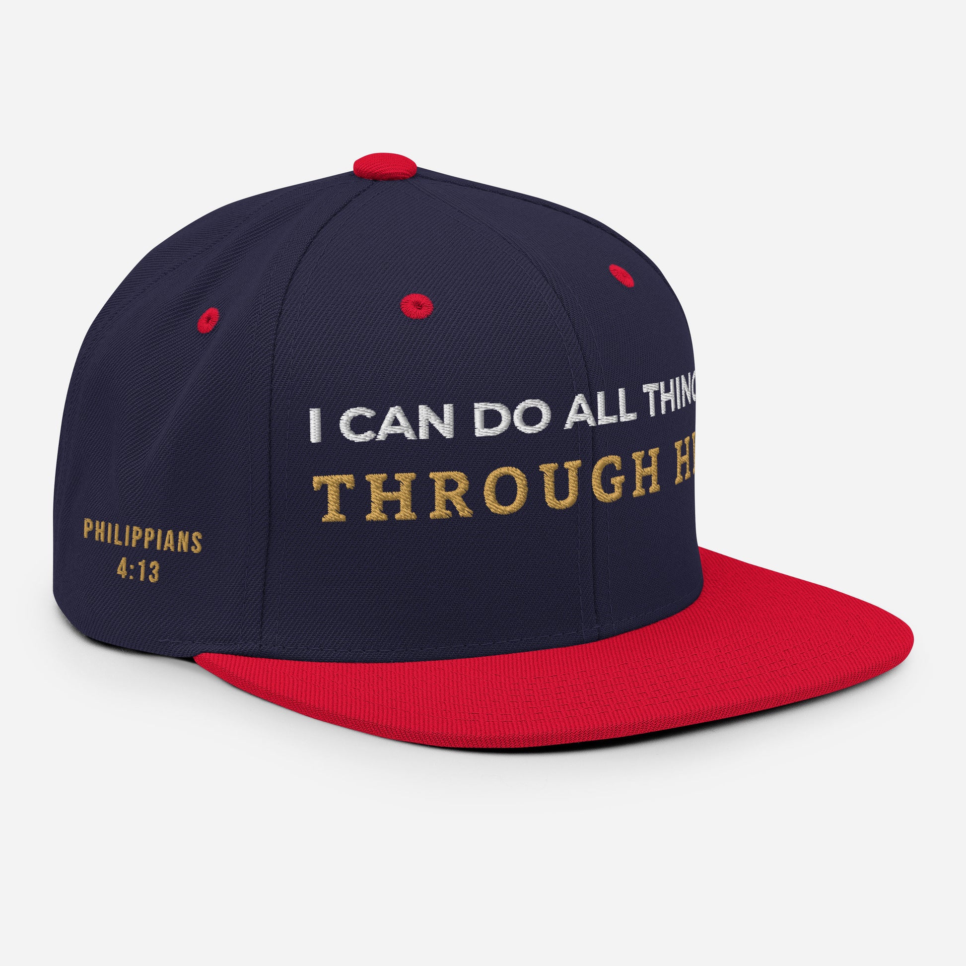 Through Him Classic Snapback - Navy/ Red - Right Front View
