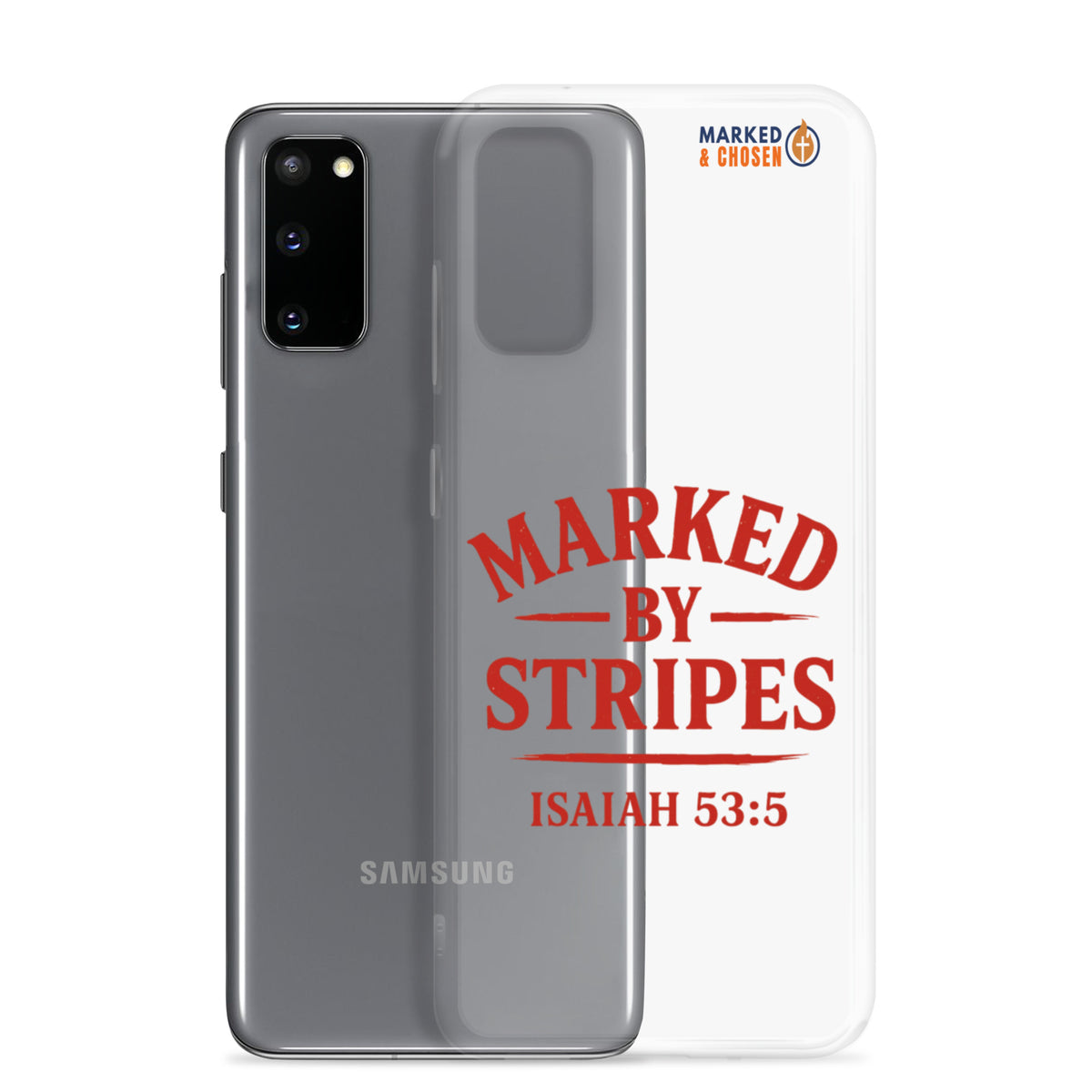 Marked by Stripes Clear Samsung Galaxy Case - Samsung Galaxy S20 - With-Phone View
