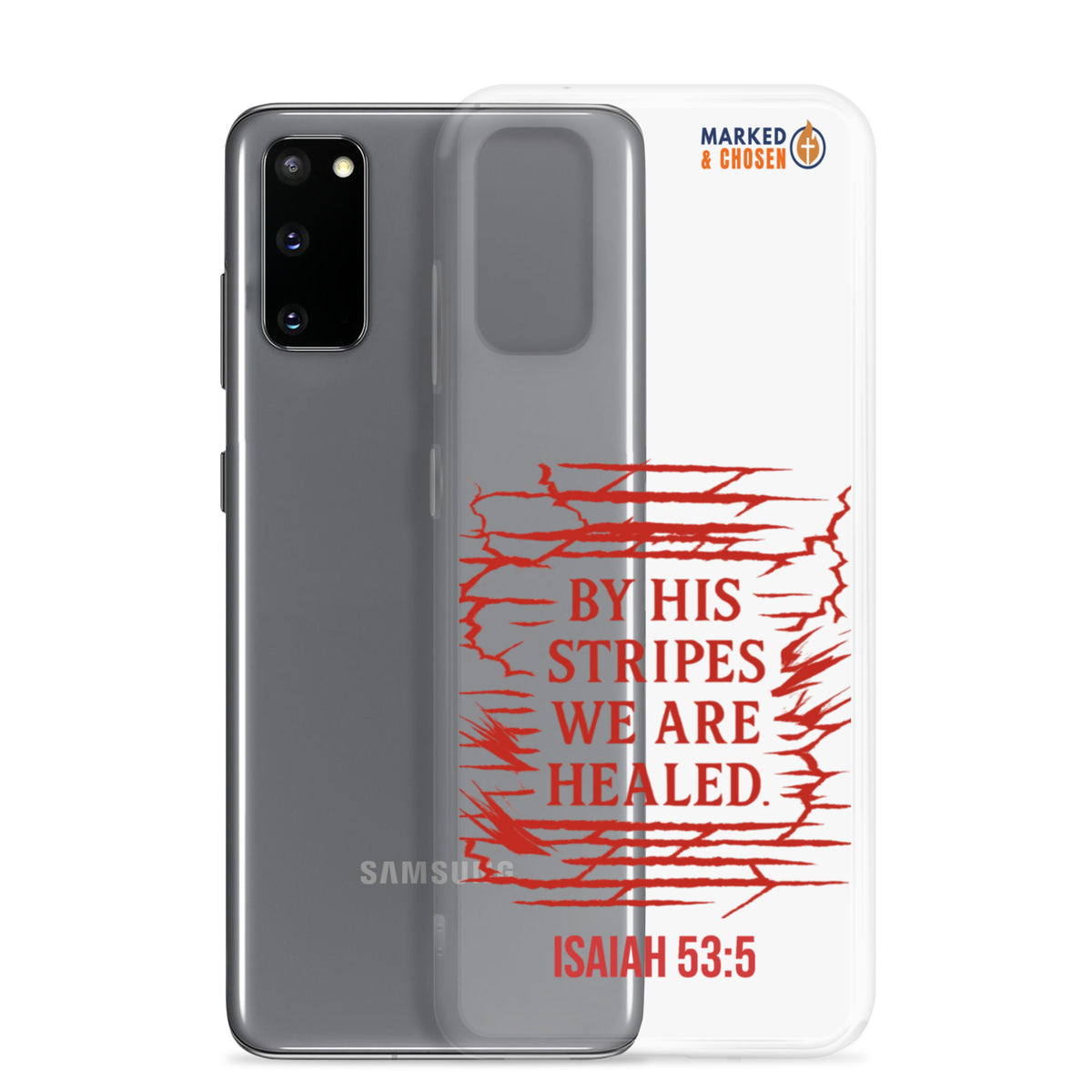 By His Stripes Clear Samsung Galaxy Case - Samsung Galaxy S20 - With-Phone View