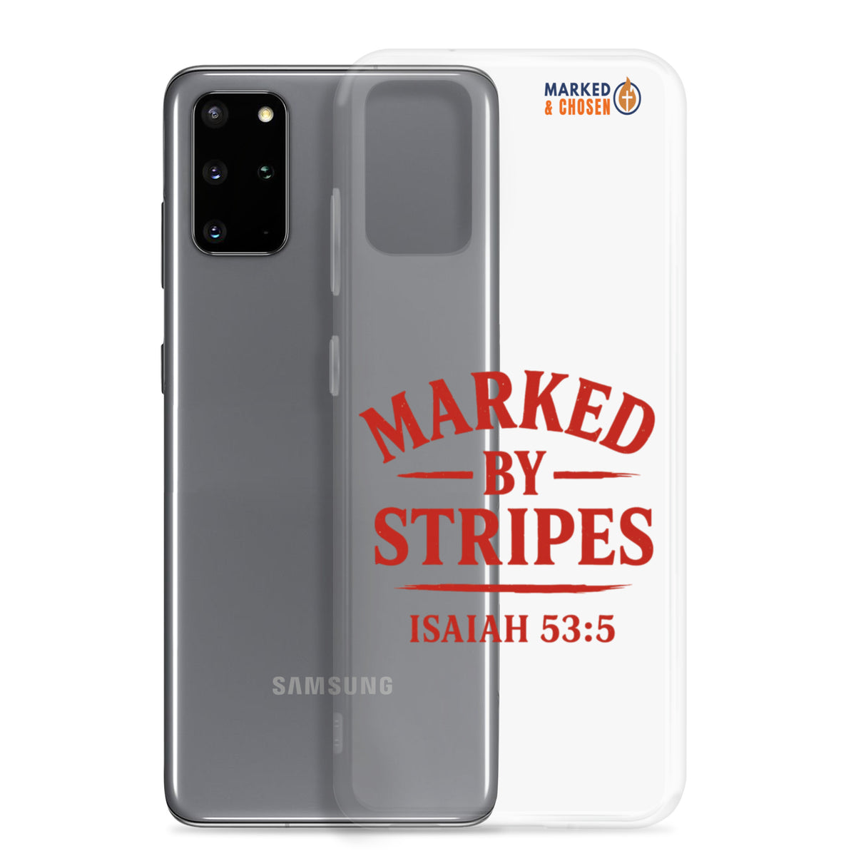 Marked by Stripes Clear Samsung Galaxy Case - Samsung Galaxy S20 Plus - With-Phone View