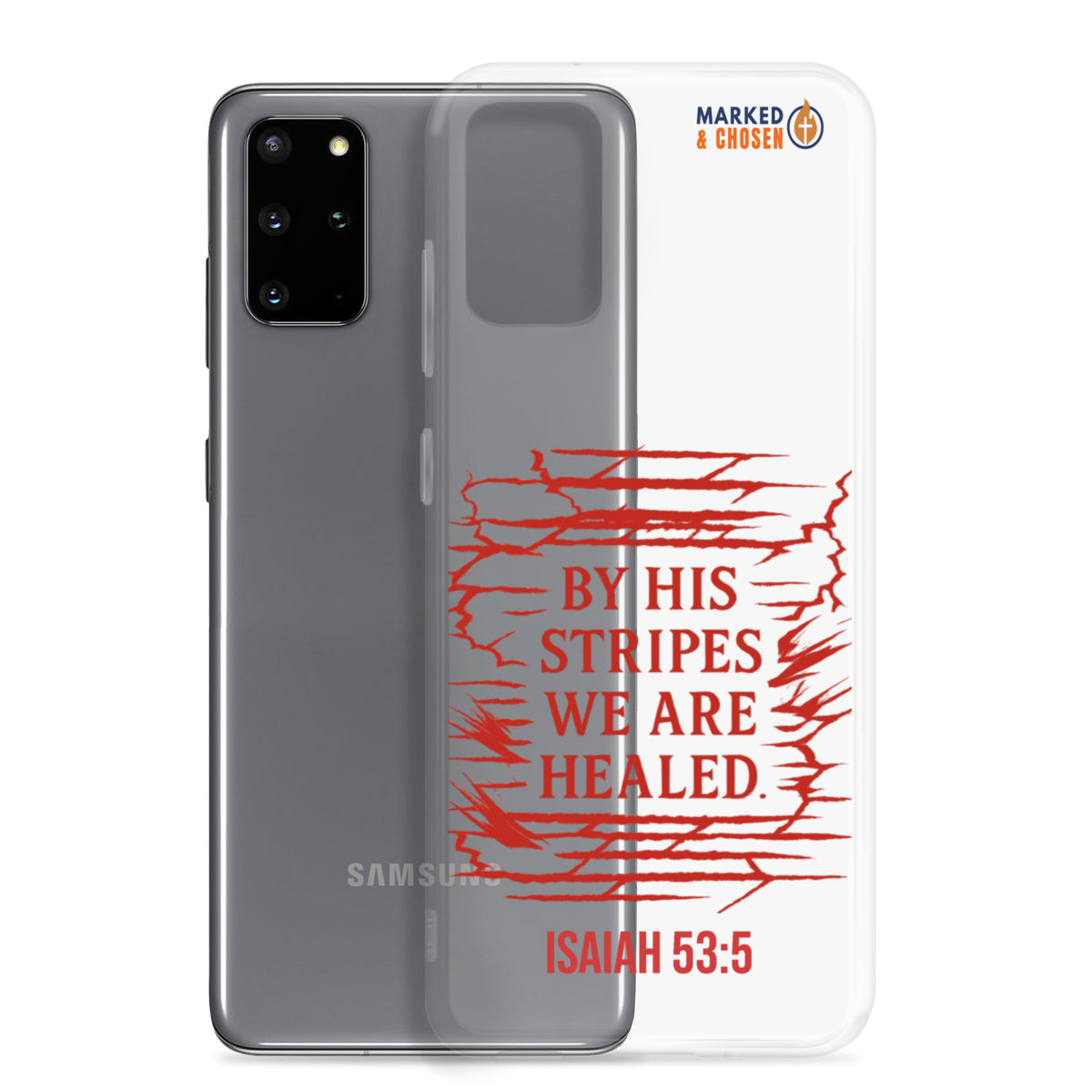 By His Stripes Clear Samsung Galaxy Case - Samsung Galaxy S20 Plus - With-Phone View