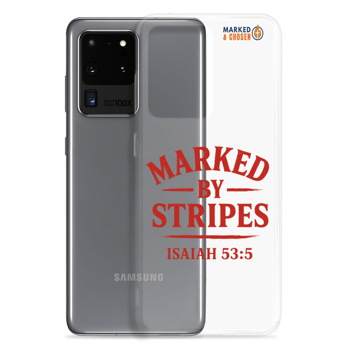 Marked by Stripes Clear Samsung Galaxy Case - Samsung Galaxy S20 Ultra - With-Phone View