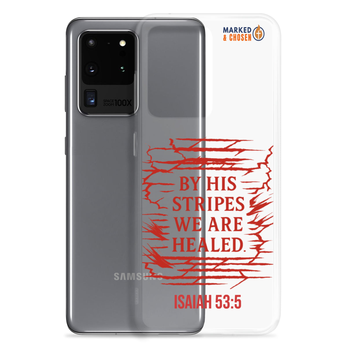 By His Stripes Clear Samsung Galaxy Case - Samsung Galaxy S20 Ultra - With-Phone View