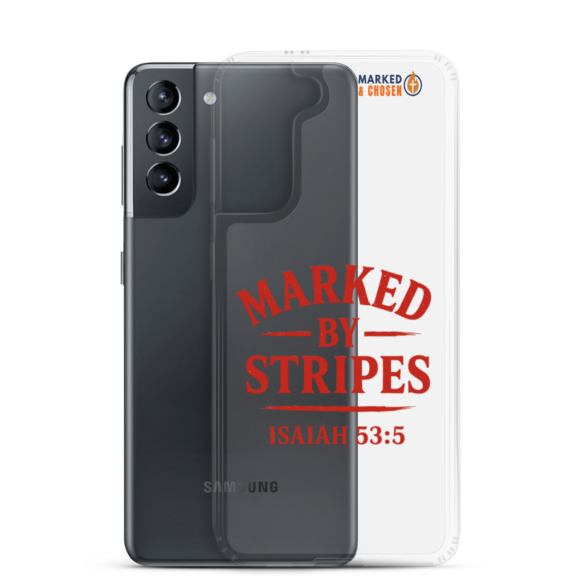 Marked by Stripes Clear Samsung Galaxy Case - Samsung Galaxy S21 - With-Phone View