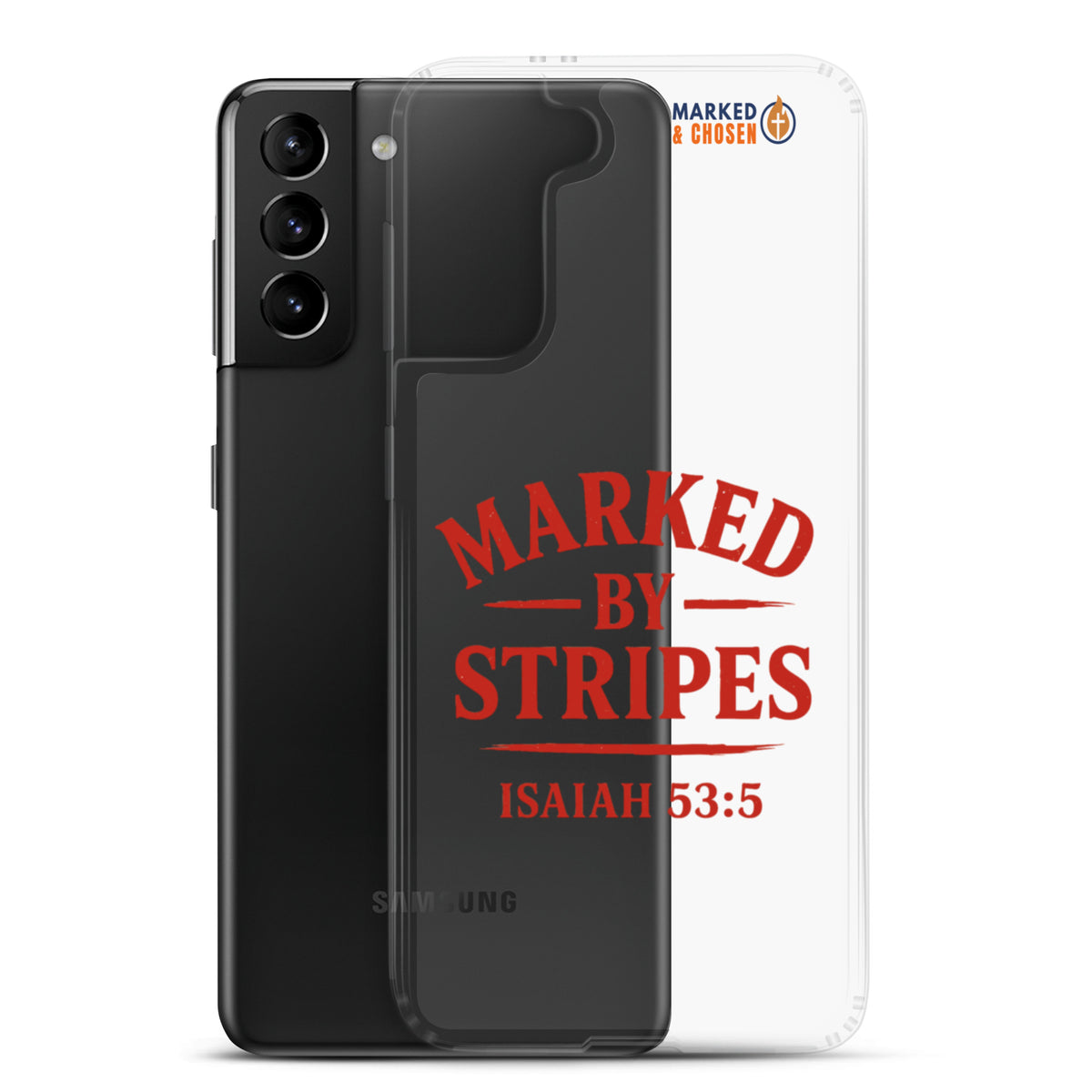 Marked by Stripes Clear Samsung Galaxy Case - Samsung Galaxy S21 Plus - With-Phone View