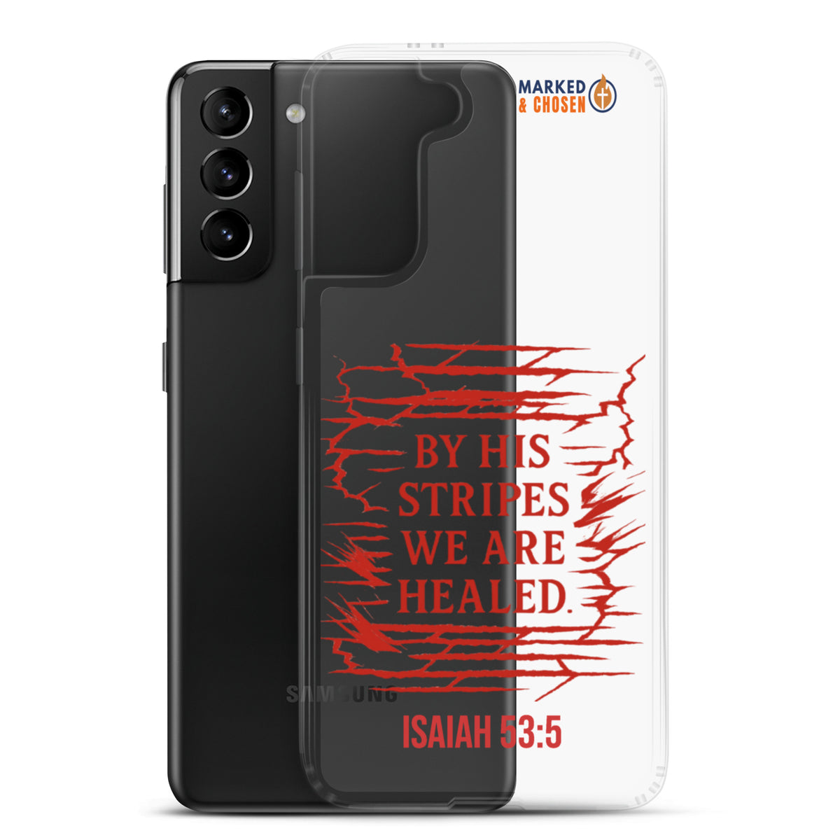 By His Stripes Clear Samsung Galaxy Case - Samsung Galaxy S21 Plus - With-Phone View