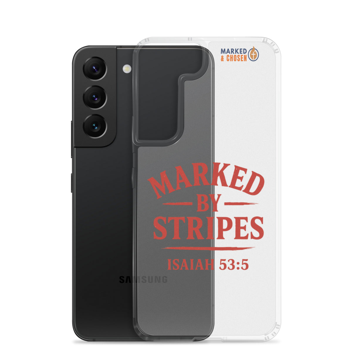 Marked by Stripes Clear Samsung Galaxy Case - Samsung Galaxy S22 - With-Phone View
