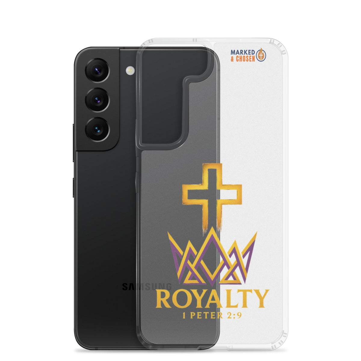 Royalty Clear Samsung Galaxy Case - Samsung Galaxy S22 - With-Phone View