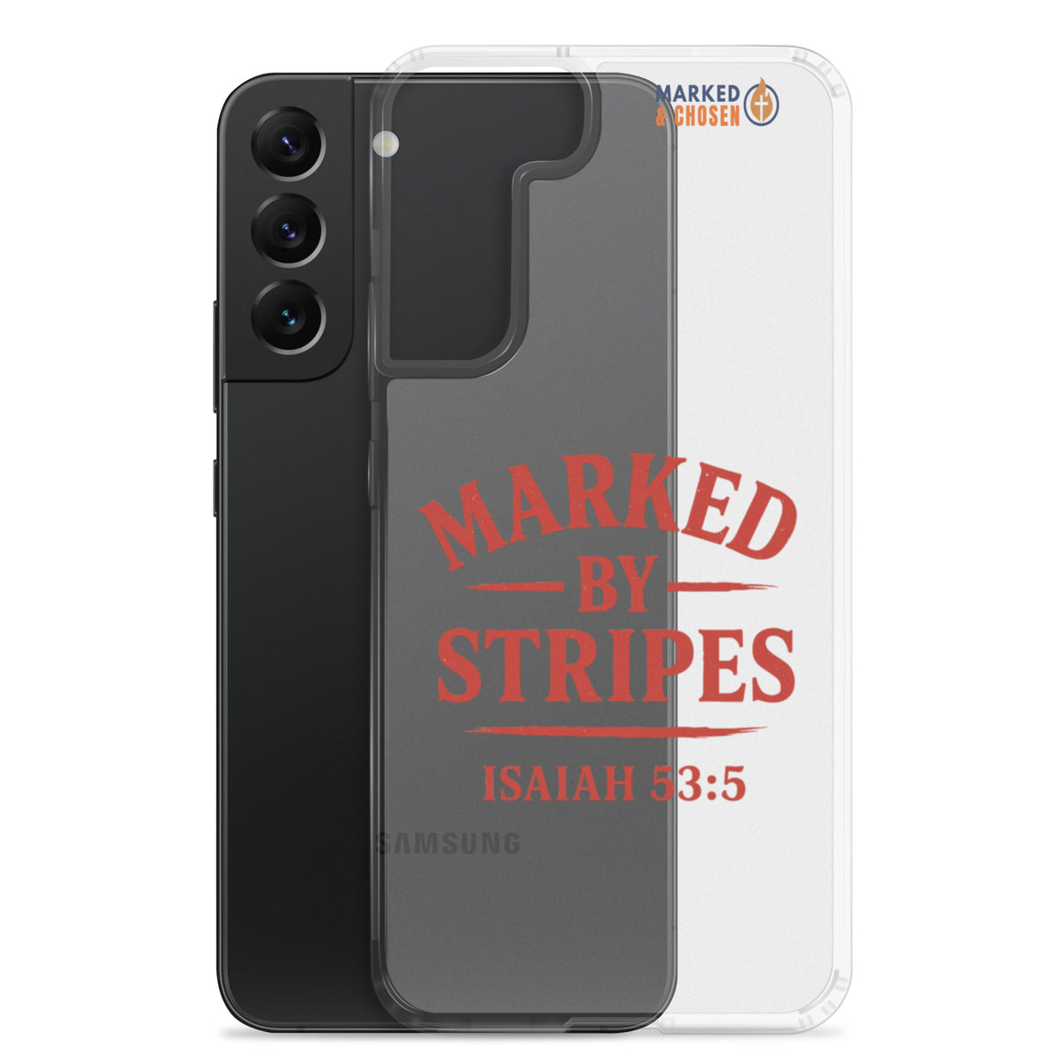 Marked by Stripes Clear Samsung Galaxy Case - Samsung Galaxy S22 Plus - With-Phone View