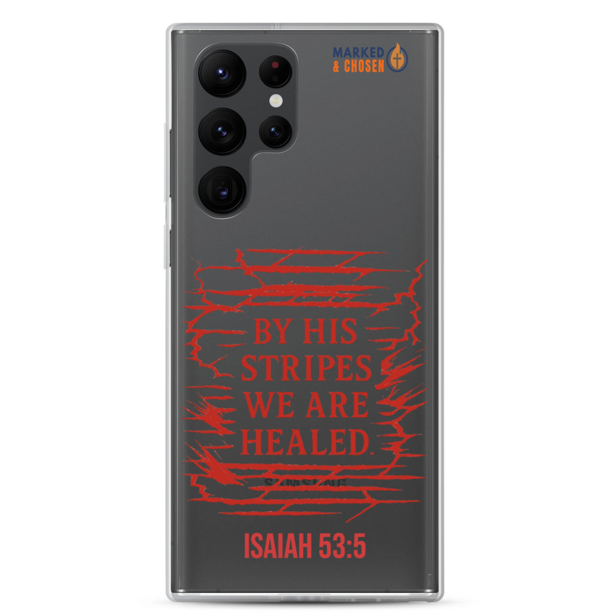 By His Stripes Clear Samsung Galaxy Case - Samsung Galaxy S22 Ultra - On-Phone View