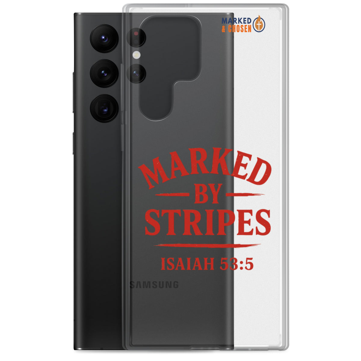 Marked by Stripes Clear Samsung Galaxy Case - Samsung Galaxy S22 Ultra - With-Phone View