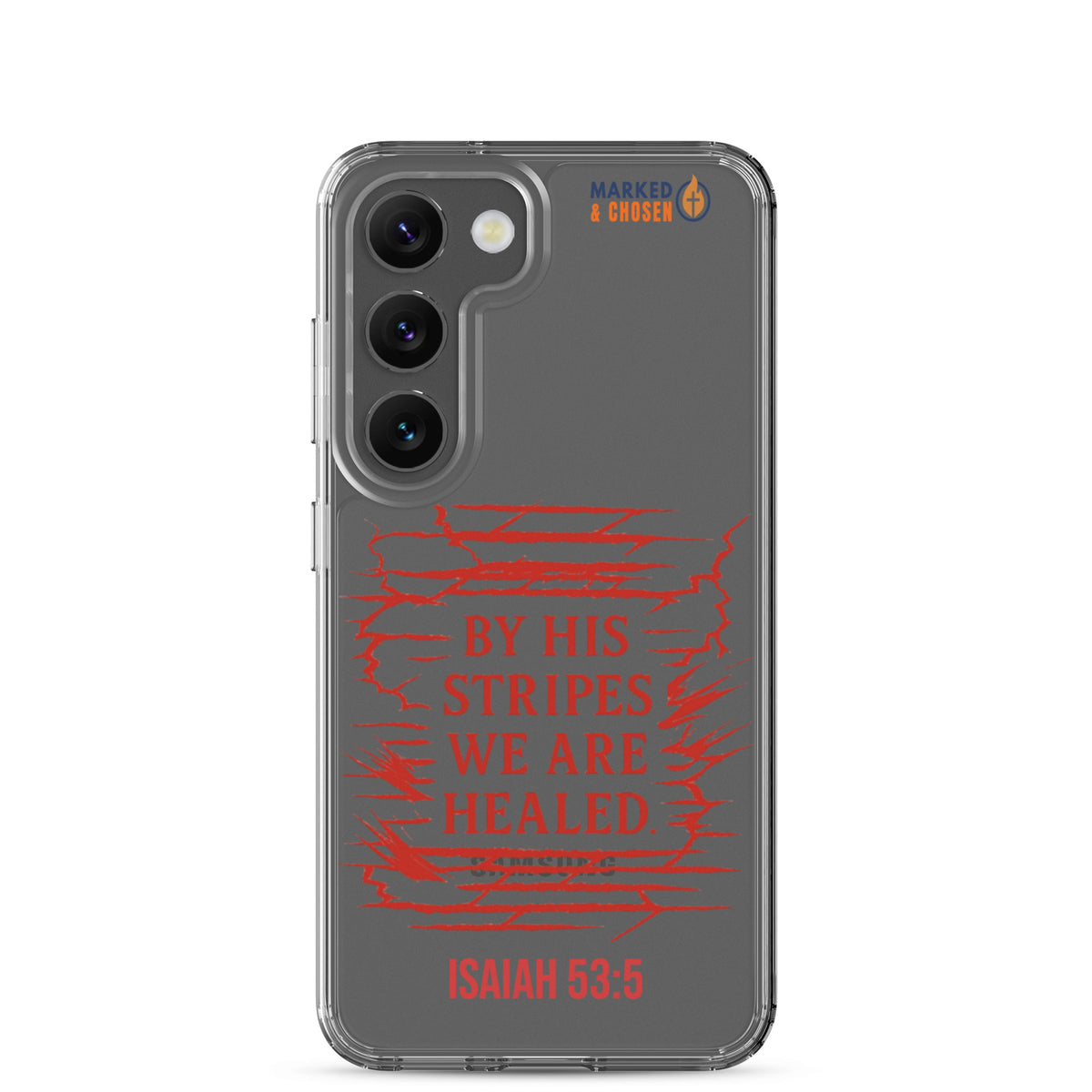 By His Stripes Clear Samsung Galaxy Case - Samsung Galaxy S23 - On-Phone View
