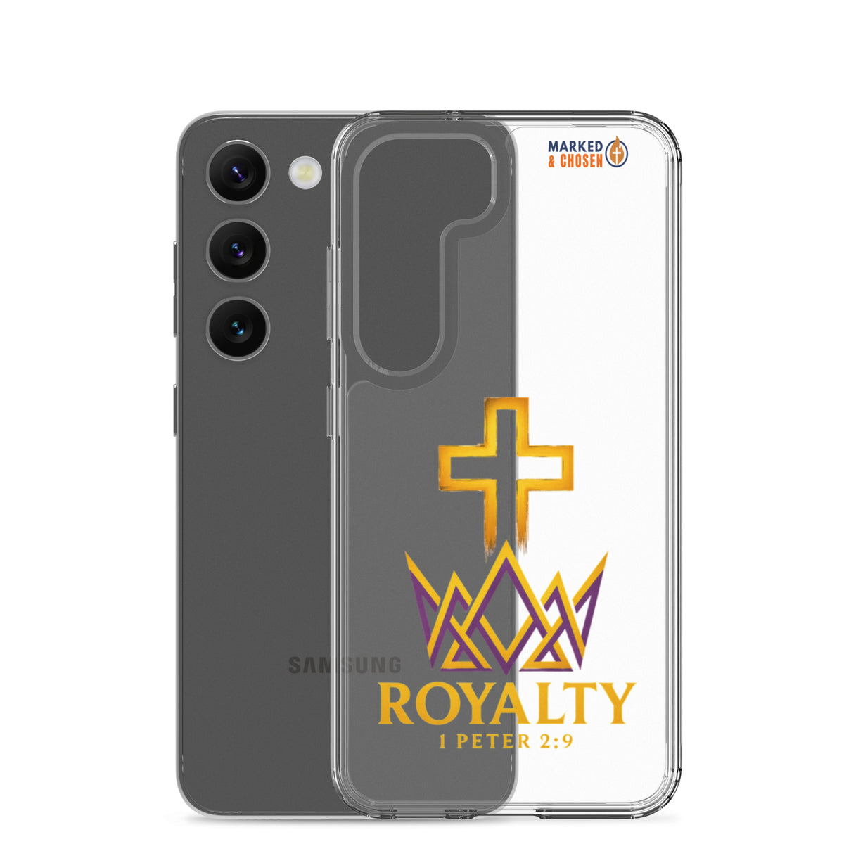 Royalty Clear Samsung Galaxy Case - Samsung Galaxy S23 - With-Phone View