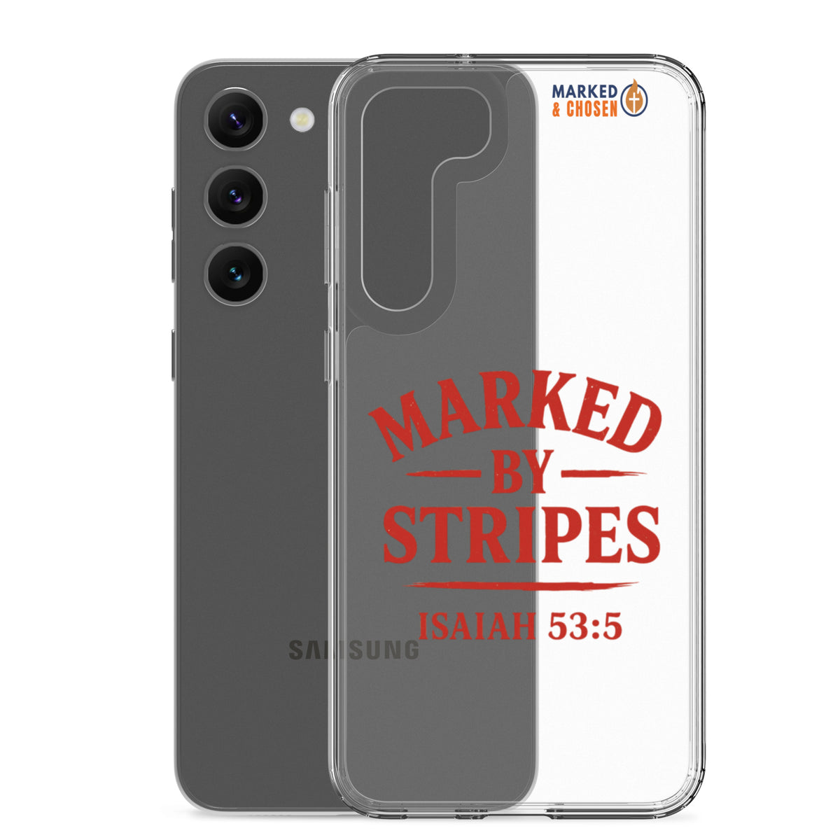 Marked by Stripes Clear Samsung Galaxy Case - Samsung Galaxy S23 Plus - With-Phone View