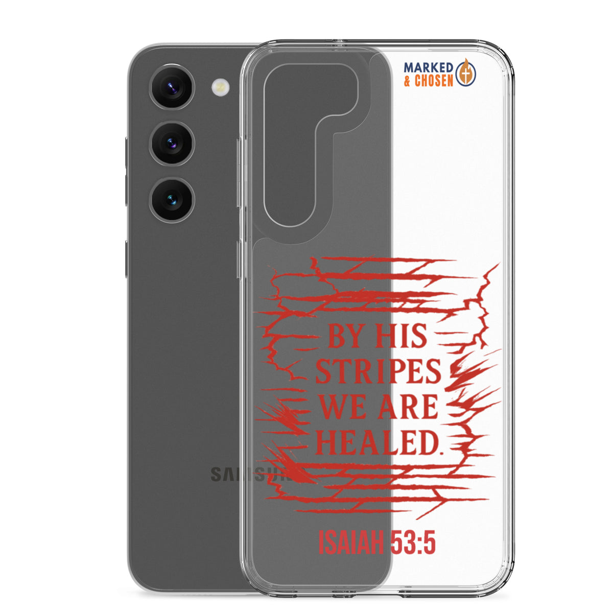 By His Stripes Clear Samsung Galaxy Case - Samsung Galaxy S23 Plus - With-Phone View