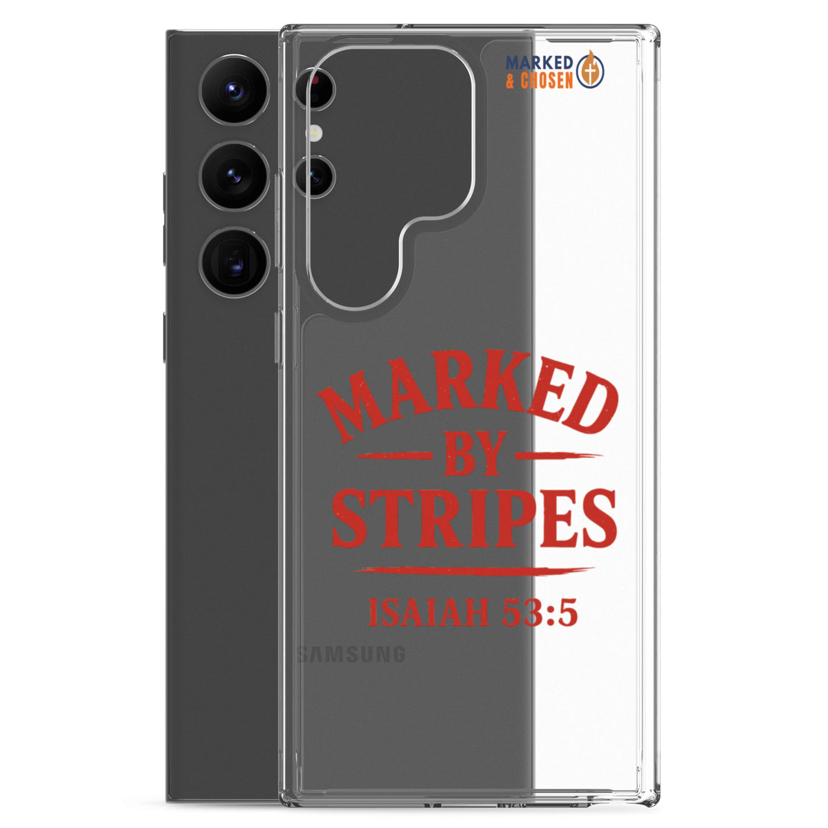 Marked by Stripes Clear Samsung Galaxy Case - Samsung Galaxy S23 Ultra - With-Phone View