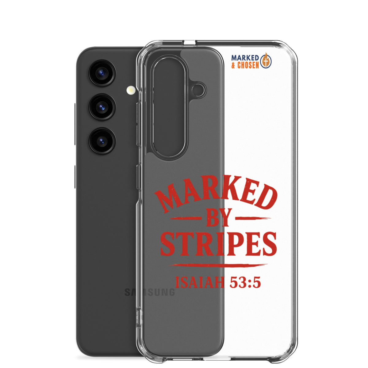 Marked by Stripes Clear Samsung Galaxy Case - Samsung Galaxy S24 - With-Phone View