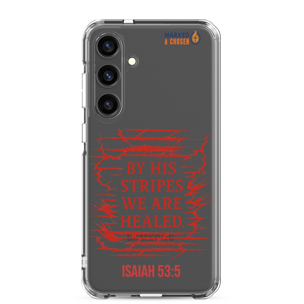 By His Stripes Clear Samsung Galaxy Case - Samsung Galaxy S24 Plus - On-Phone View