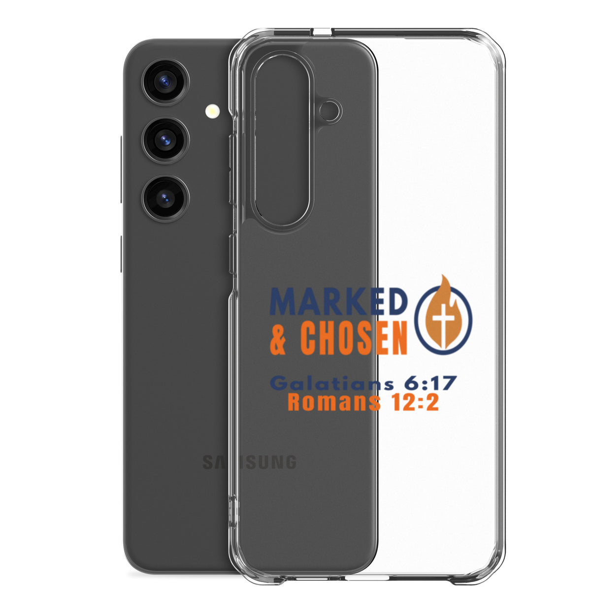 Marked & Chosen Clear Samsung Galaxy Case - Samsung Galaxy S24 Plus - With-Phone View