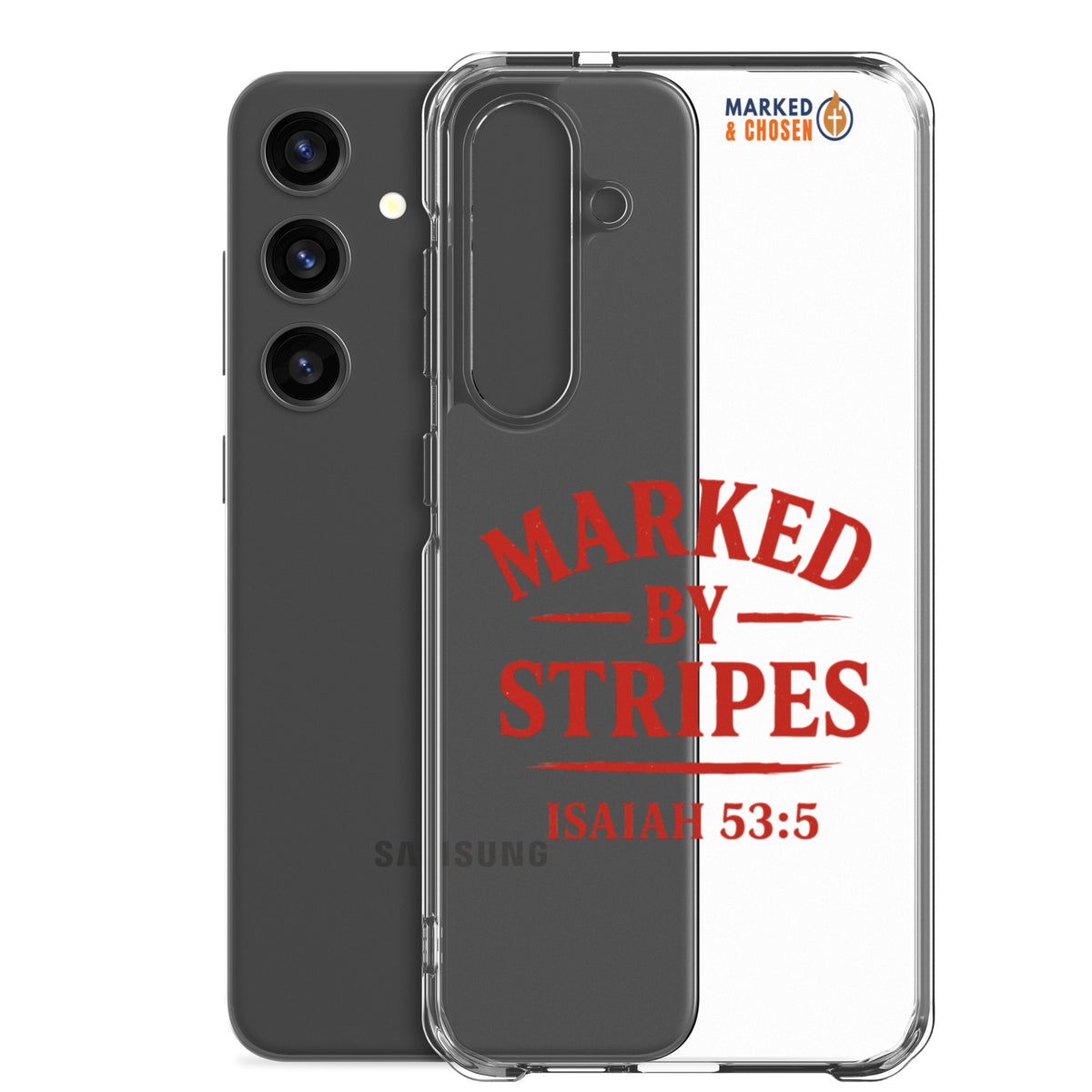 Marked by Stripes Clear Samsung Galaxy Case - Samsung Galaxy S24 Plus - With-Phone View