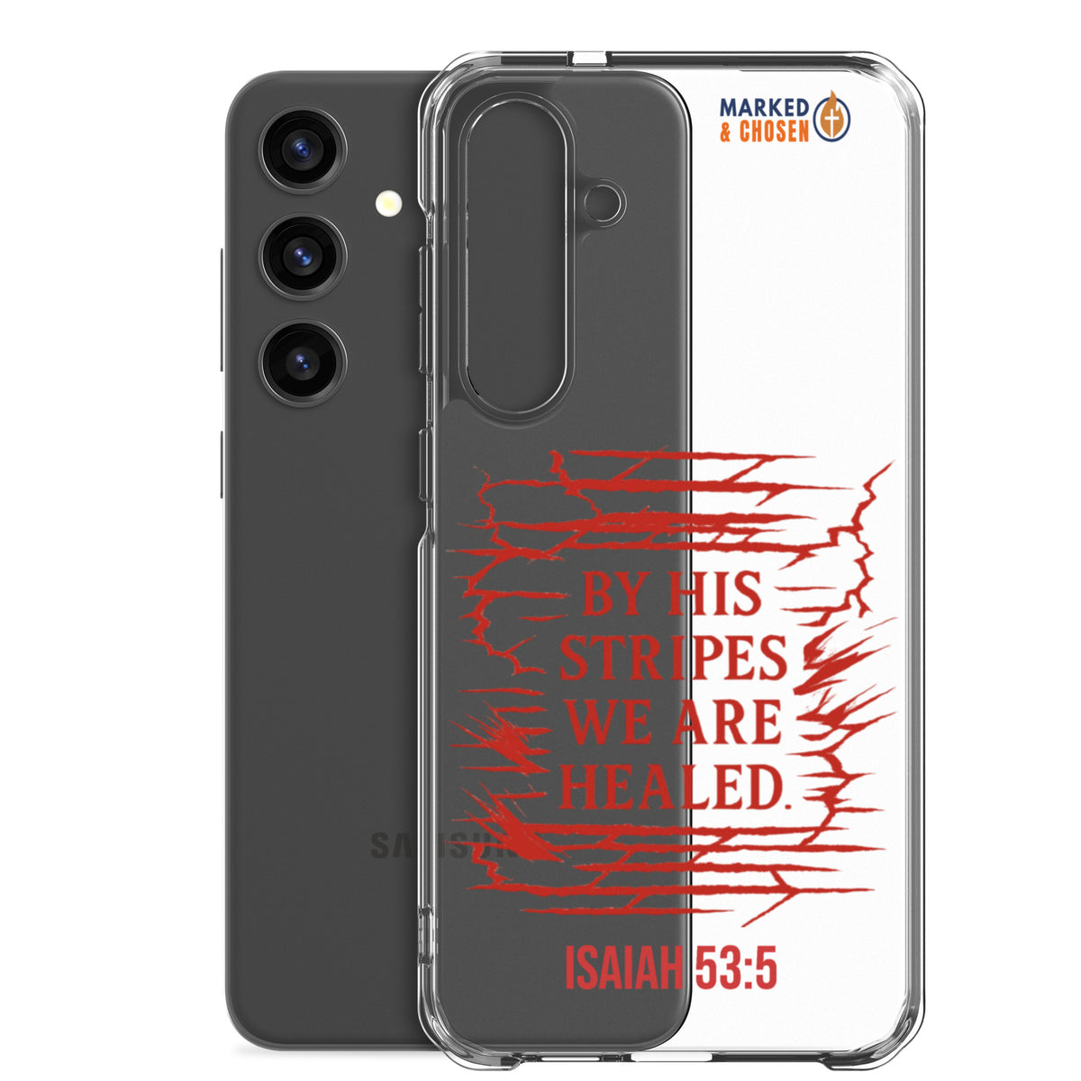 By His Stripes Clear Samsung Galaxy Case - Samsung Galaxy S24 Plus - With-Phone View