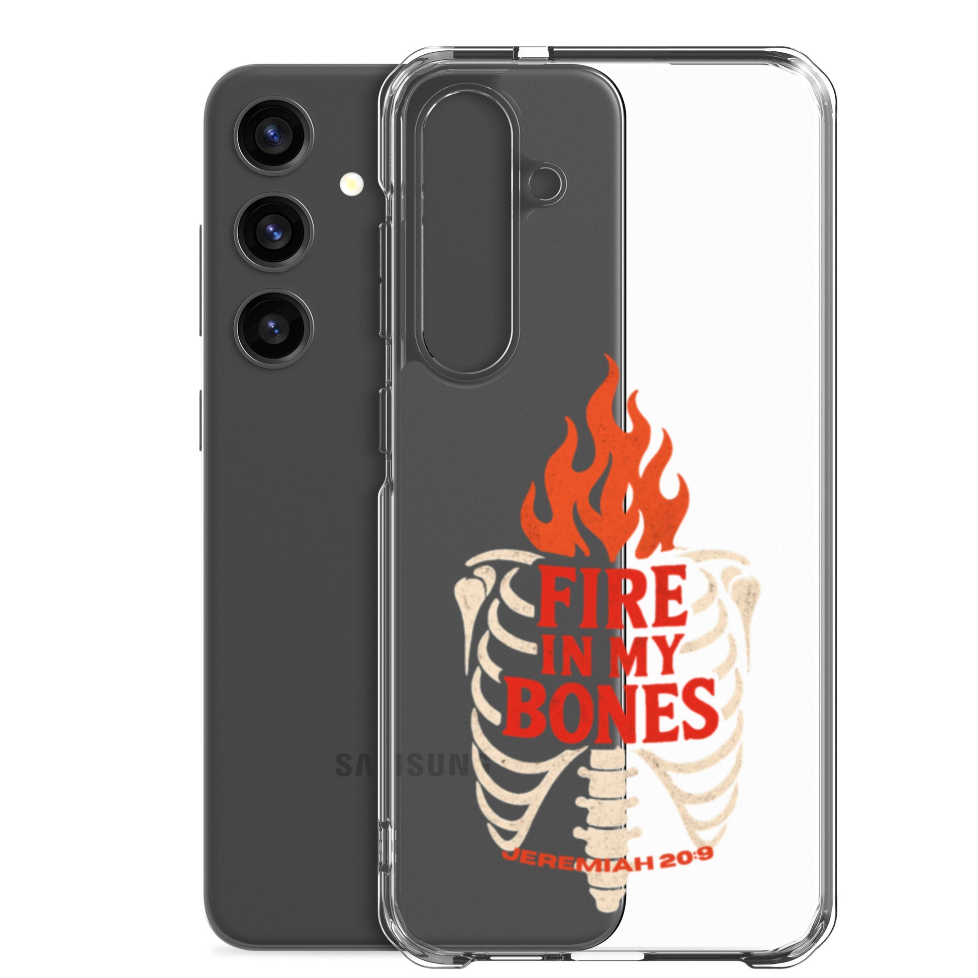 Fire in My Bone Clear Samsung Case - Samsung Galaxy S24 Plus - With-Phone View