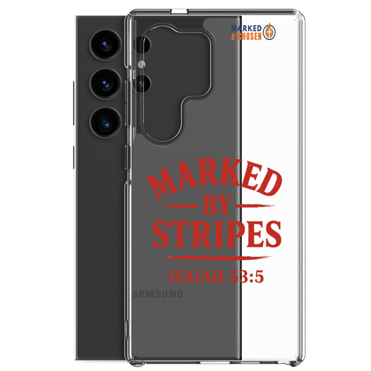 Marked by Stripes Clear Samsung Galaxy Case - Samsung Galaxy S24 Ultra - With-Phone View