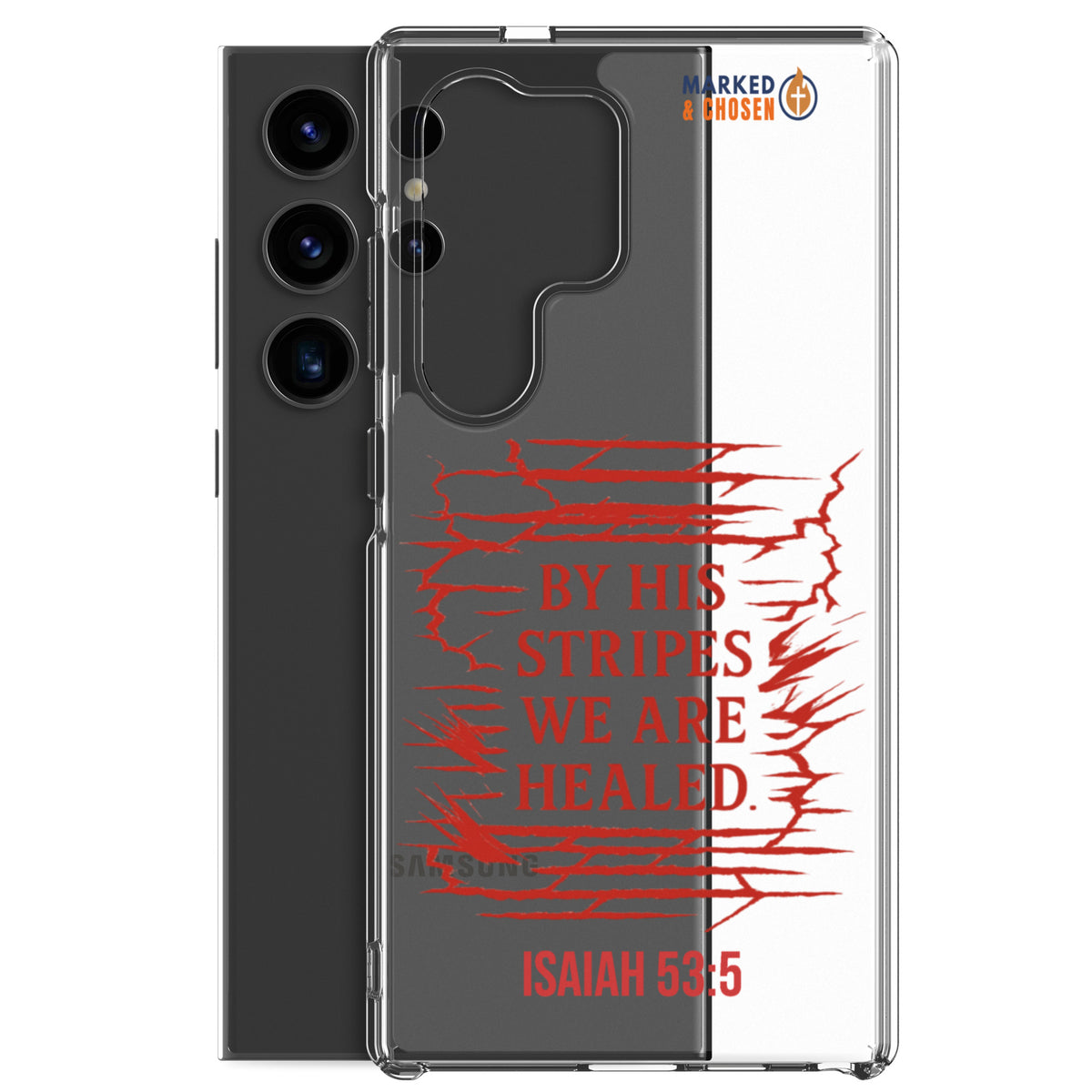 By His Stripes Clear Samsung Galaxy Case - Samsung Galaxy S24 Ultra - With-Phone View